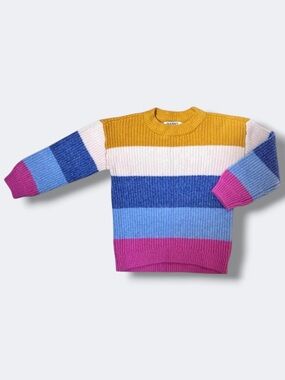 Old Navy Girls Sweater 4T Multi Colorblock Stripe Thick Knit Crewneck Pullover